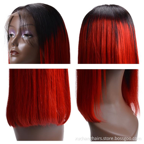 Best Quality Unprocessed Virgin Brazilian Hair Wigs Ombre Bob Wig Colour 1B/red Human Hair Lace Front Wig For Black Women